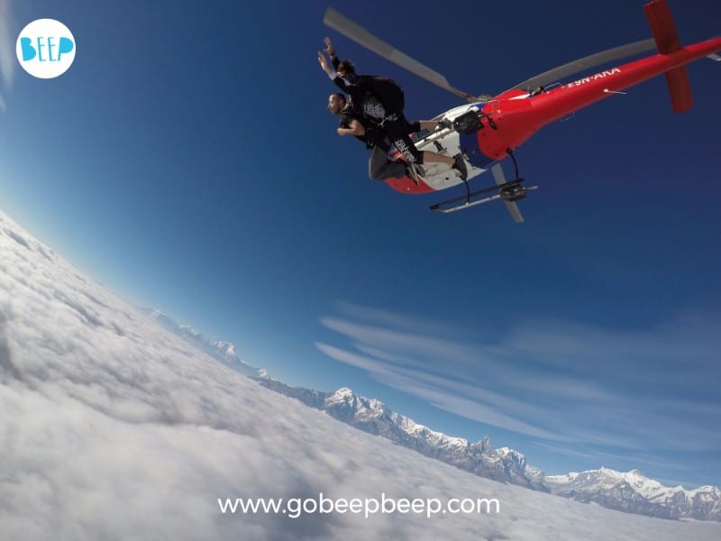 skydiving over the himalayas in nepal with gobeepbeep