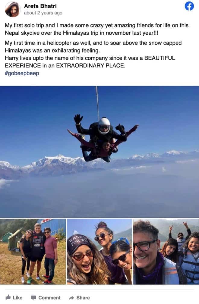 Gobeepbeep review Arefa Nepal Skydive Himalayas