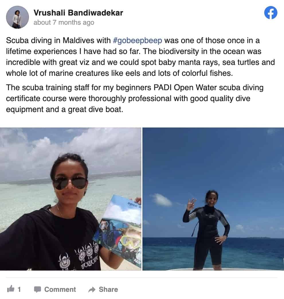 Gobeepbeep Review Vrushali Scubadiving in maldives